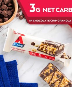 Atkins Chocolate Chip Granola Protein Meal Bar, High Fiber, 17g Protein, 1g Sugar, 3g Net Carbs, Meal Replacement, Keto Friendly, 8 Count 8 Count (Pack of 1) 17 71XFZ43Ij0L