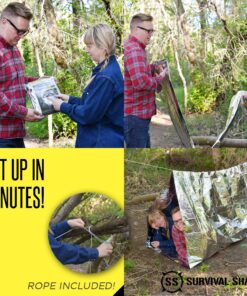Sharp Survival Shack Emergency Survival Shelter Tent | 2 Person Mylar Thermal Shelter | 8' X 5' All Weather Tube Tent | Reflective Material Conserves Heat | Lightweight | Waterproof | Best Su 30 71XGreXBEQL