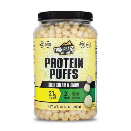 Twin Peaks Low Carb, Keto Friendly Protein Puffs, Sour Cream & Onion (300g, 21g Protein, 2g Carbs) 10.6 Ounce (Pack of 1)