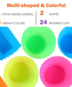 Alternative view of IPOW 24 Pack Silicone Cupcake Baking Cups Reusable Food-Grade BPA Free Non-Stick Muffin Liners Molds Sets, 2 Shapes Round Rectangle