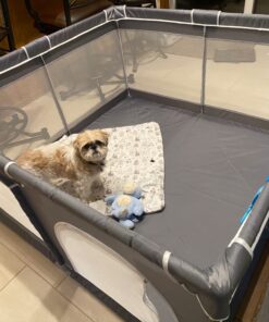 Tmsene Baby Playpen, Playard for Babies and Toddlers, Sturdy Safety Baby Fence with Breathable Mesh and Zipper Gates, Indoor & Outdoor Play Pens for Kids Activity Center (Grey) Grey 39 71XKJFFTFL