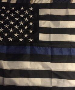 Thin Blue Line Flag - 3X5 Foot with Embroidered Stars and Sewn Stripes - Black White and Blue American Police Flag Honoring Law Enforcement Officers - 3x5 Inch Waterproof Decal Included Blue,White 35 71XLC9p0jBL