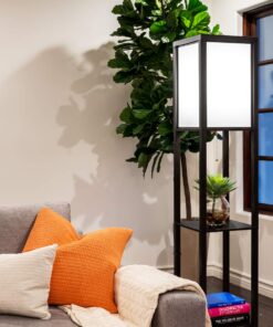 Brightech Maxwell - Modern Shelf Floor Lamp with Shade and LED Bulb Corner Display Lamps Shelves for Living Room, Bedroom Office Black Classic Black 30 71XNILJv3JL