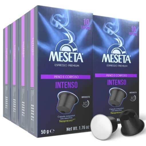 100 Nespresso Compatible Meseta Intenso Coffee Capsules 100 Capsules of Gourmet Coffee Espresso Compatible with Nespresso Machine. 1 Count (Pack of 100)