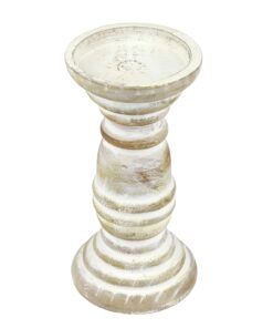 Alternative view of Stonebriar Decorative Worn White Wooden Pillar Candle Holder, Coastal Home Decor, Ocean Inspired Designs for Wedding Decorations, Parties, or Everyday Home, Large 8 Inch Off White 1 Count (Pack of 1)