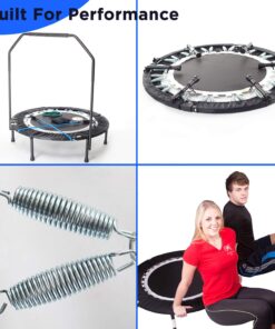 Maximus PRO Folding Rebounder USA | Voted #1 Indoor Exercise Mini Trampoline for Adults with Bar | Fitness & Weight Loss| Free Storage Bag, Resistance Bands, Online & DVD Workouts | Already Assembled 19 71XRG74gqJL