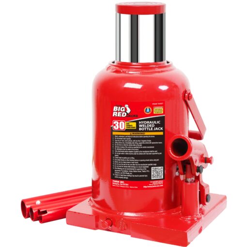 BIG RED T93007 Torin Hydraulic Stubby Low Profile Welded Bottle Jack, 30 Ton (60,000 lb) Capacity, Red 30 Ton - Standard