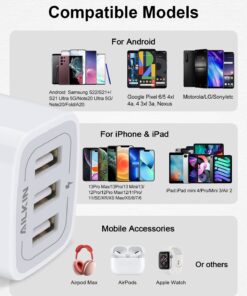 Wall Charger, USB Charger Adapter, 3.1A/3Pack Muti Port Fast Charging Station Power Charge Base Block Plug for iPhone 15 14 13 12 Pro/SE/11Pro Max/X/8 Plus, Samsung S21/S10/S9/S8, Kindle Fire USB Plug White 24 71XSZENVPXL
