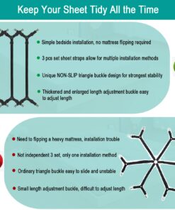 Tuyeabc Bed Sheet Holder Straps, 3 Set/12 Ways, Adjustable Crisscross Bed Sheet Clips, Elastic Bands Suspenders Keeping Fitted Bedsheet in Place for Twin Queen King Mattress, Bed Sheet Fasteners Black,3 Set 20 71XTKPaSpYL