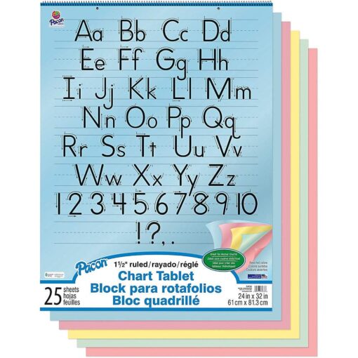 Pacon PAC74733 Chart Tablet, Manuscript Cover, Assorted 5 Colors Inside, 1-1/2" Ruled, 24" x 32", 25 Sheets Manuscript Cover, 1 1/2" Ruled 24"x32" Assorted Colors