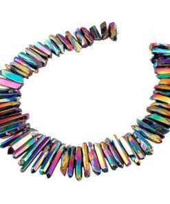 SUNYIK Rainbow Aura Titanium Coated Crystal Points Quartz Polished Sticks Spikes Point Beads 15 inch Strand Drilled 0.5"-1.6" #3-Rainbow(Polished) 11 71XUmk2gAsL