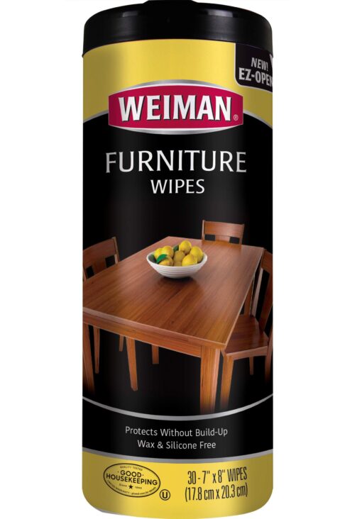 Weiman Wood Cleaner and Polish Wipes - Clean, Polish & Protect Wood Furniture, 30 Count 30 Count (Pack of 1)