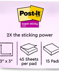 Alternative view of Post-it Super Sticky Notes, 3x3 in, 15 Pads, 2x the Sticking Power, Energy Boost, Bright Colors (Orange, Pink, Blue, Green), Recyclable (654-24SSAU-CP)