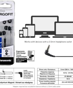 Panasonic ErgoFit Wired Earbuds, In-Ear Headphones with Microphone and Call Controller, Ergonomic Custom-Fit Earpieces (S/M/L), 3.5mm Jack for Phones and Laptops - RP-TCM125-K (Black) Black With Mic 40 71XWrdYPYbL