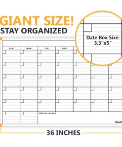 Dry Erase Laminated Jumbo Wall Calendar, Huge 24-inch by36-Inch Size, Monthly Planner for Home Office, Classroom, Large Date Boxes, Reusable Film, Never Folded, Includes 5 Markers, 8 Tacks. I Eraser White 24 x 36 - 1 month 20 71XaP3Q89yL