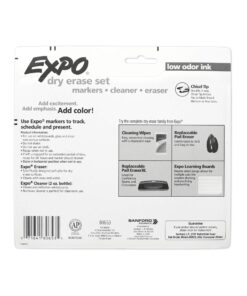 EXPO Low Odor Dry Erase Marker Starter Set, Chisel Tip, Assorted, Whiteboard Eraser, Cleaning Spray, 6 Count Markers 21 71XbSbA8ZL