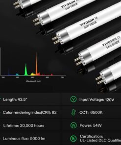 VIVOSUN T5 Grow Light Bulbs 54W 6500K HO Fluorescent Tubes Light Bulbs, Cool White T5 Bulb for 46 Inches T5 Light Fixtures, T5 Grow Lights for Indoor Plants, Pack of 5 54.0 Watts 22 71XbUxVAcL