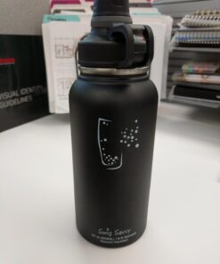 Swig Savvy Sports Water Bottle, Vacuum Insulated Stainless steel, Double Wall, Wide Mouth 2 Leakproof Lid, Travel Thermos - 30oz Black 23 71XcBjCuh4L