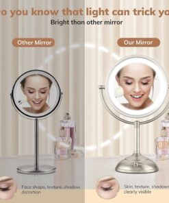 VESAUR Professional 8.5" Large Lighted Makeup Mirror Updated with 3 Color Lights, 1X/10X Magnifying Swivel Vanity Brightness Dimmable Cosmetic Mirror with 48 Premium LED Lights, Senior Pearl Nickel X-Large 28 71Xd0VhRBVL