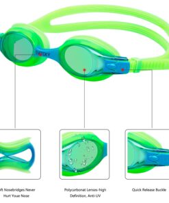VETOKY Kids Swim Goggles, Pack of 2 Anti Fog Swimming Goggles UV Protection Clear No Leaking for Child and Youth Ages 3-12 Blue+green 9 71XdnquH0iL