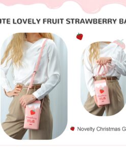 LUI SUI Fruits Banana Strawberry Milk Box Cross Body Purse Bag Women Phone Wallet Shoulder Bags Pink 39 71XeTDGvffL