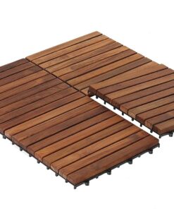Bare Decor EZ-Floor Interlocking Flooring Tiles in Solid Teak Wood Oiled Finish (Set of 10), Long 9 Slat 10 sq ft 25 71Xg3a5B 5L