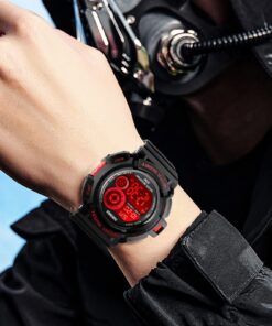 FANMIS Mens Military Multifunction Digital Watches 50M Water Resistant Electronic 7 Color LED Backlight Black Sports Watch red 24 71XhHegNO1L