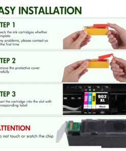 902XL Ink Cartridges Replacement for HP 902XL Ink Cartridges to use with OfficeJet Pro 6978 6960 6968 6958 6950 6970 6962 Printers (902XL Ink Cartridges Combo Pack, Black Cyan Magenta Yellow) 12 71XhicURjEL