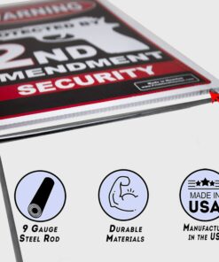 VIBE INK 12" x 18" Warning Protected by 2nd Amendment Security Plastic Yard Sign with 15" Metal Stand for Lawn Grass and more - Stake included. Protect your home, and property! MADE IN THE USA! 10 71XiWuLyyEL