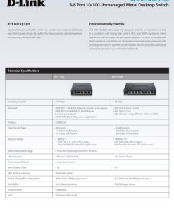 D-Link Fast Ethernet Switch, 8 Port Unmanaged Metal Fanless Desktop Network Internet (DES-108), Black 9 71XisTtwGTL