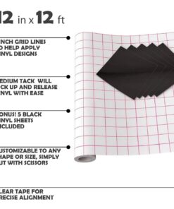 Kassa Transfer Tape Roll for Vinyl - Clear | 12 in x 12 ft, 5 Black Vinyl Sheets Included | Compatible with Cricut, Silhouette & Other Cutting Machines | for DIY Art Projects, Styling & Decorating 12" x 12 feet 30 71XjHHlHS7L