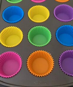 Amazon Basics Reusable Silicone Round Baking Cups, Muffin Liners, Pack of 12, Multicolor 35 71Xl7s8VFAL