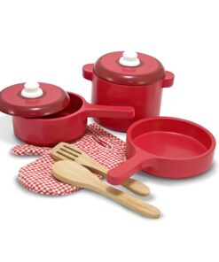 Melissa & Doug Deluxe Wooden Kitchen Accessory Set - Pots & Pans (8 pcs) , Green , H: 12 x W: 12 x D: 5 16 71XmbGBOSKL 1