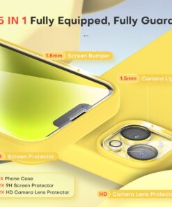 TOCOL 5 in 1 for iPhone 14 Case, with 2 Pack Screen Protector + 2 Pack Camera Lens Protector, Liquid Silicone Phone Case for iPhone 14, Yellow for iPhone 14 6.1" 8 71XoMRGLsCL