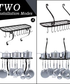 Vdomus Wall Mounted Pot and Pan Rack for Kitchen, Cookware Hanging rack with 10 Hooks Included, Hanging Pan Organizer, Black 24 x 10 Inches 24 71Xp wLlaYL