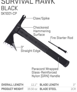 SOG Survival Hawk - Specialty Outdoor Tactical Hatchet, Fire Starter, Nail Puller, Hammer, Multi-Purpose Blade with Reflective Paracord Wrapped Handle (SK1001-CP),Black Survival Tomahawk 17 71XsnB0d7QL