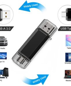 USB C Flash Drive 64GB, 2 in 1 OTG USB 3.0+USB C Memory Stick Dual Type C Flash Drive Thumb Drive Photo Stick Jump Drive for USB-C Smartphones,Tablets, PC, Computers, MacBook, Google Pixel XL, Black 64GB-USB 3.0 17 71Xt7c5jN3L