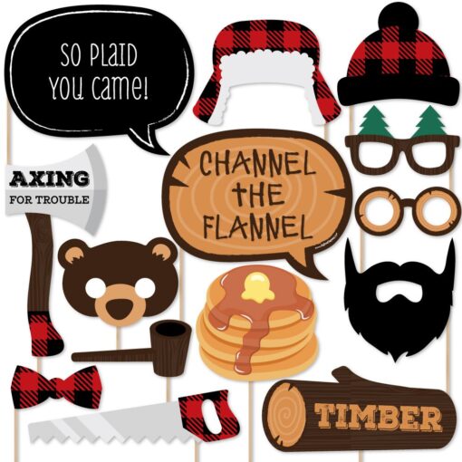 Big Dot of Happiness Lumberjack - Channel The Flannel - Buffalo Plaid Photo Booth Props Kit - 20 Count