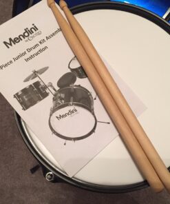 Mendini By Cecilio Drum Set – 3-Piece Kids Drum Set (16"), Includes Bass Drum, Tom, Snare, Drum Throne - Musical Instruments for Age 6-12, Metallic Blue Drum Kit Blue Metallic 16-inch 27 71XtxO7 gFL