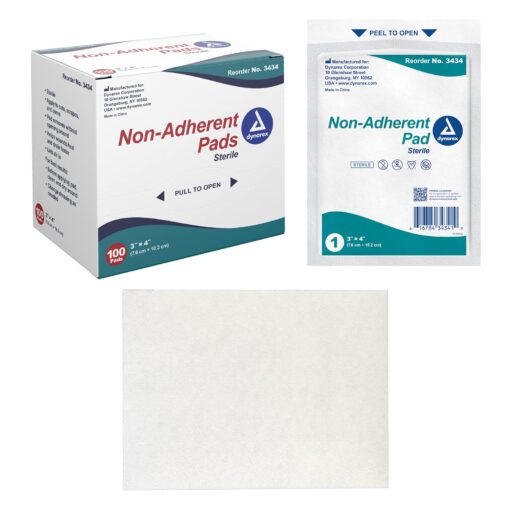 Dynarex Non-Adherent Pads-Sterile, Individually Packaged, Non-Stick Wound and Burn Care, Soft & Highly Absorbent, 3” x 4”, 1 Box of 100 Non-Adherent Pads-Sterile