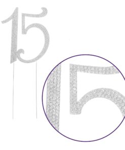 Ella Celebration 15 Cake Topper 15th Birthday Anniversary Quinceañera Party Supplies Rhinestone Number Decoration (Silver) Silver 22 71XyZ1j2 TL