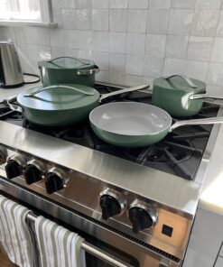 Caraway Nonstick Ceramic Cookware Set (12 Piece) Pots, Pans, Lids and Kitchen Storage - Non Toxic, PTFE & PFOA Free - Oven Safe & Compatible with All Stovetops (Gas, Electric & Induction) - Sage 49 71XylxzjJqL