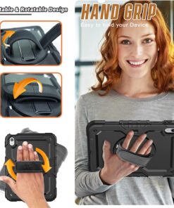 Herize iPad 10th Generation Rugged Protective Case 10.9 Inch with Screen Protector Pen Holder, Handle Shoulder Strap | iPad 10 Case A2757/A2777| Heavy Duty Shockproof | Black 9 71XzU2XuO2L