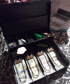 Jssmst Large Locking Cash Box with Money Tray, Lock Box with Security Cable Metal Money Box with Key Lock, Black, CB02304XL Black Key Lock 47 71Y0UAW96nL