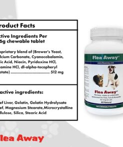 Flea Away All Natural Supplement for Fleas, Ticks, and Mosquitos Prevention for Dogs and Cats, 100 Chewable Treat Tablets, Single 1 Single 30 71Y175sLHoL