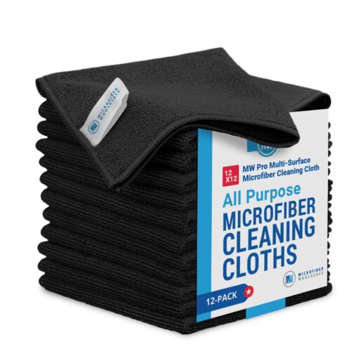 MW Pro Multi-Surface Microfiber Towel – 12 Pack | Premium Cleaning Cloth | Clean, Dust, Polish, Absorb | Large 16"x16" (Black) Black