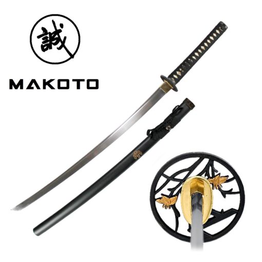 MAKOTO Handmade Sharp Katana Black Samurai Sword 40" Leaf