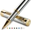 Scriveiner Silver Chrome Rollerball Pen - Stunning Luxury Pen with 24K Gold Finish, Schmidt Ink Refill, Best Roller Ball Pen Gift Set for Men & Women, Professional, Executive Office, Nice, Fancy Pens - Silver with Chrome 7 71Y2swR8sUL