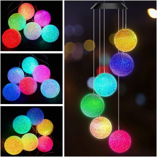 AceList Color Changing Solar Power Wind Chime Crystal Ball Wind Chime Wind Mobile Portable Waterproof Outdoor Windchime Light for Patio Yard Garden Home C-crystal Ball