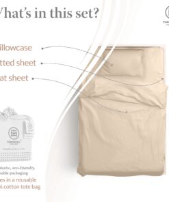 Alternative view of Threadmill Egyptian Cotton Twin Sheet Set | 100% Certified Egyptian Cotton Sheets for Twin Size Bed | Sateen Twin Bed Sheets Set 15" Deep Pocket | Soft Breathable 3-Piece Cooling Sheet Set | Beige Light Beige